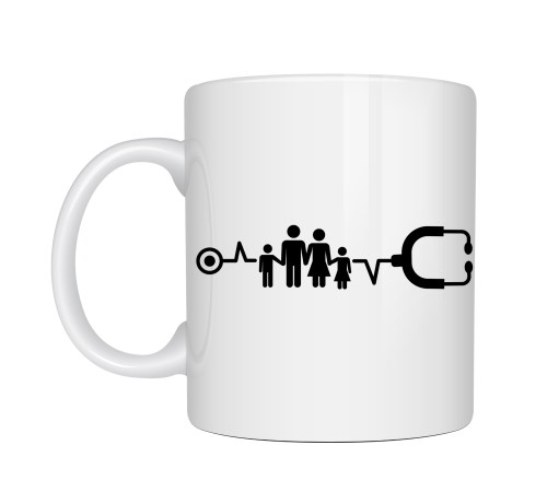 Aile ve Kalp Ritmi Tasarımlı Porselen Kupa MODEL 171 – Stetoskop Temalı Sağlık Çalışanı Kahve Kupası – Doktor ve Hemşire Hediyesi
