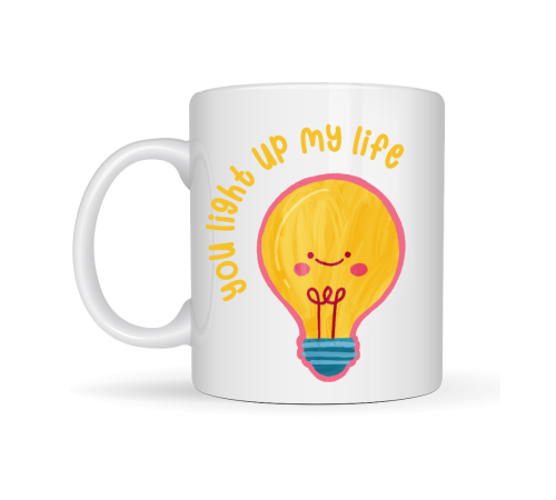 You Light Up My Life Tasarımlı Porselen Kupa Model 15 - Sevimli Ampul Desenli Hediyelik Kahve Kupası
