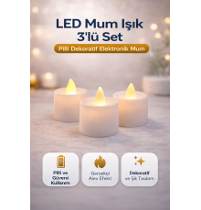 LED Mum Işık 3’lü Set Pilli Dekoratif Elektronik Mum Flicker Alev Efektli 1 Paket