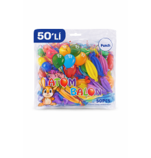 Renkli Atom Balon Punch Balon Lastik İpli Parti Balonu 50 ADET