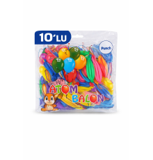 Renkli Atom Balon Punch Balon Lastik İpli Parti Balonu 10 ADET
