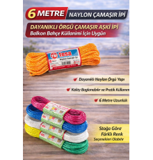 6 Metre Naylon Çamaşır İpi Dayanıklı Örgü Çamaşır Askı İpi Balkon Bahçe Çamaşır İpi 1 Adet