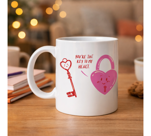 Model 27 – You’re The Key To My Heart Tasarımlı Porselen Kupa - Sevgiliye Arkadaşa Özel Anlamlı Hediye