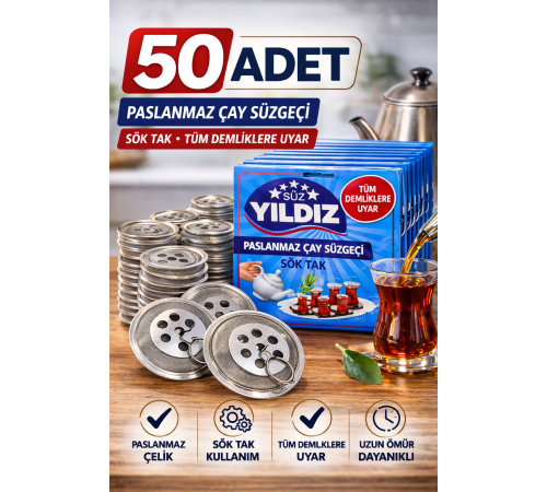 50 Adet Paslanmaz Çelik Çaydanlık Demlik Süzgeci Sök Tak Çay Süzgeci Tüm Demliklere Uyumlu Çaydanlık Filtresi