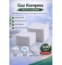 Gaz Kompres 7,5x7,5 cm 8 Katlı 500 Adet Steril Olmayan Tel Tel Spanç Pansuman Bezi