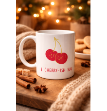 Model 26 – I Cherry-Ish You Yazılı Sevimli Kiraz Tasarımlı Porselen Kupa - Aşk Dolu Hediye Fikri