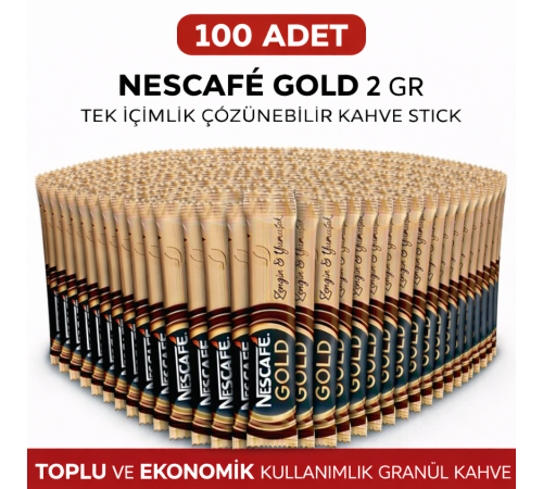 Kahve Gold 2 Gr 100 Adet Tek İçimlik Stick Çözünebilir Granül Kahve Ekonomik Toplu Paket