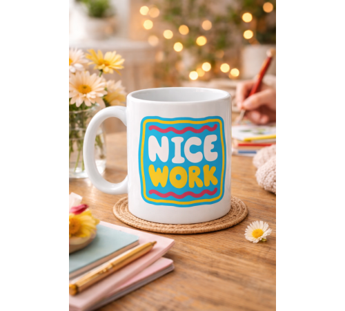 Nice Work "HARİKA İŞ ÇIKARDIN" Yazılı Porselen Kupa MODEL 147 – Motivasyon Kupası – Tebrik & Başarı Temalı Kahve Kupası – Hediye Fikri