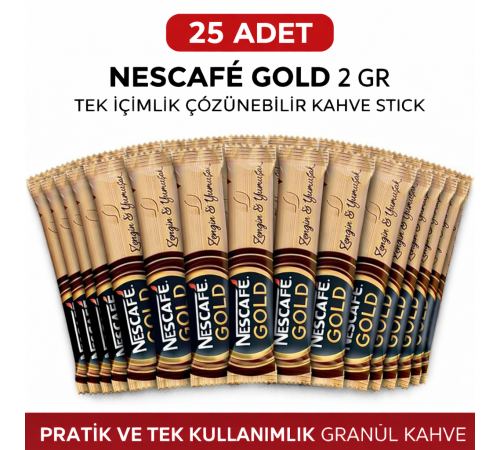 Kahve Gold 2 Gr 25 Adet Tek İçimlik Stick Çözünebilir Granül Kahve Paket