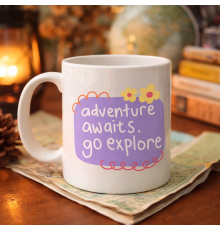Adventure Awaits Go Explore Yazılı Porselen Kupa MODEL 157 – Motivasyon Temalı, Sevimli Tasarım, Kahve & Çay Kupası