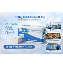 Akdeniz Dispenser Z Havlu 2 Katlı 12 Paket | %100 Selüloz | Ekonomik Z Katlı Kağıt Havlu