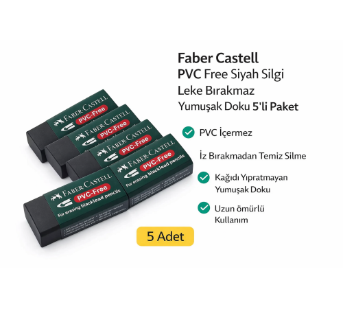 No:30 PVC Free Siyah Silgi 5 Adet Leke Bırakmaz Yumuşak Doku