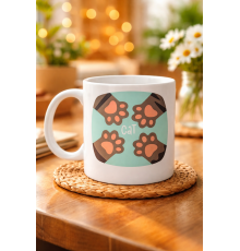 Kedi Patili Sevimli Tasarım Porselen Kupa MODEL 71 – Cat Yazılı, Kahve & Çay Kupası – Hayvanseverlere Özel Hediye