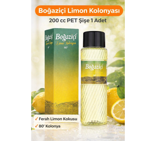 Boğaziçi Limon Kolonyası 200 cc 80° Ferahlatıcı Limon Kokulu Kolonya Pet Şişe 1 Adet