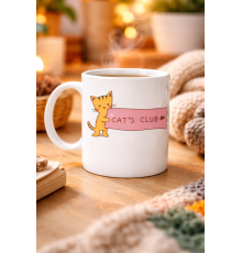 Cat’s Club Kedi Desenli Porselen Kupa MODEL 68 – Sevimli Turuncu Kedi Figürlü, Kahve & Çay Kupası, Kedi Severlere Özel Hediye