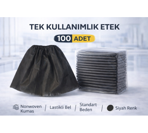 Tek Kullanımlık Etek 100 Adet Nonwoven Kumaş Siyah Lastikli Bel Standart Beden