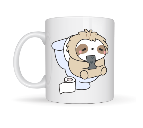 Tembel Hayvan Tasarımlı Porselen Kupa MODEL 108 – Telefonla Takılan Sevimli Sloth Desenli Eğlenceli Kahve Kupası  Hediye Fikri