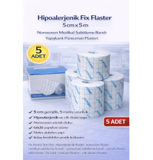 Hipoalerjenik Fix Flaster 5 cm x 5 m 5 Adet Nonwoven Medikal Sabitleme Bandı Yapışkanlı Pansuman Flasteri
