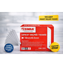 Zimak 18mm Maket Bıçağı Yedeği 0.5mm Karbon Çelik Profesyonel Kesici Uç 10’lu 10 Paket