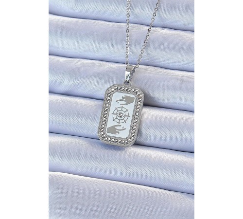 316L Çelik Zincir Gümüş Renk Mineli Zirkon Taşlı Göz Figür Tarot Kolye