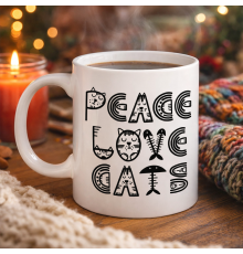 Peace Love Cats – Sevimli Kedi Desenli Porselen Kupa MODEL 60 Kahve & Çay Kupası