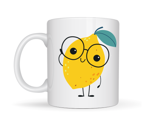 Sevimli Limon Tasarımlı Porselen Kupa MODEL 121 – Gözlüklü Tatlı Limon Figürlü Kahve & Çay Kupası