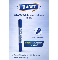 ONAS Whiteboard Marker NS-603 Mavi Tahta Kalemi 3 mm Yuvarlak Uç 1 Adet