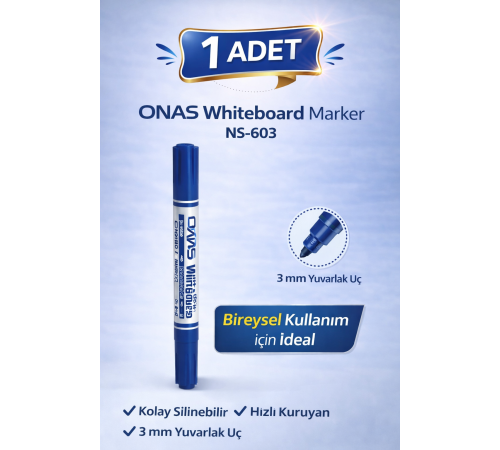 ONAS Whiteboard Marker NS-603 Mavi Tahta Kalemi 3 mm Yuvarlak Uç 1 Adet
