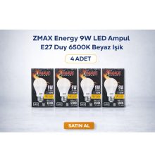ZMAX Energy 9W LED Ampul E27 Duy 6500K Beyaz Işık 720 Lümen 60W Eşdeğer Enerji Tasarruflu 4 Adet