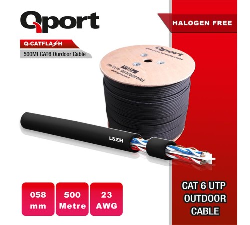 QPORT Q-CATFLASH 500 METRE LSZH CAT6 OUTDOOR 23AWG 0.58MM YANMAZ KABLO (HALOGEN FREE)