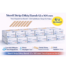 Steril Strip Dikiş Bandı 12 x 101 mm Yara Kapatma Bandı Cilt Sabitleyici Strip 6’lı 10 Paket