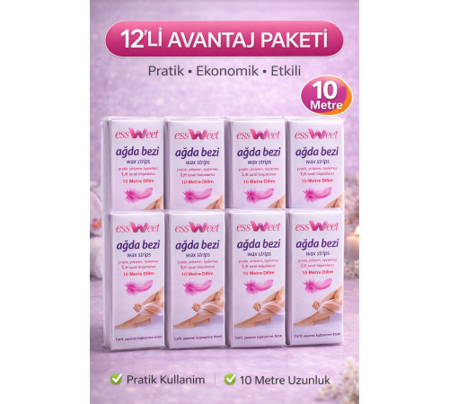 Essweet Ağda Bezi 10 Metre Dilim Profesyonel Epilasyon Bezi Çift Taraflı Kullanım Yırtılmaz Dayanıklı Ağda Bandı 12 Paket