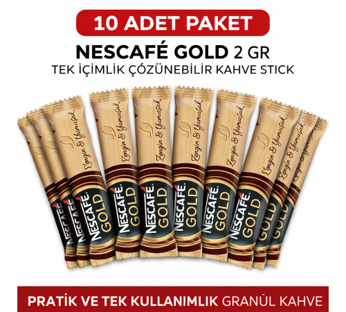 Kahve Gold 2 Gr 10 Adet Tek İçimlik Stick Çözünebilir Granül Kahve Paket
