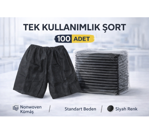 Tek Kullanımlık Şort 100 Adet Nonwoven Kumaş Siyah Standart Beden
