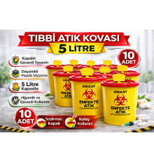 Tıbbi Atık Kovası 5 Litre 10 Adet Kapaklı Tıbbi Atık Kutusu Enfekte Atık Kovası