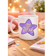 Shine Like a Star – Motivasyon Mesajlı Mor Yıldız Tasarımlı Porselen Kupa MODEL 122 , Günlük Kullanım & Hediye Kupası