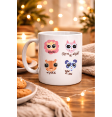 Sevimli Hayvan Figürlü Porselen Kupa MODEL 70 – “Roar • Glow All Night • Make • Yee Haw” Tasarımlı Özel Baskı Kupa