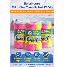 Bella House Mikrofiber Temizlik Bezi 12 Adet (4'lü 3 Rulo) Çok Amaçlı Yüksek Emici Mikrofiber Temizlik Bezi Seti