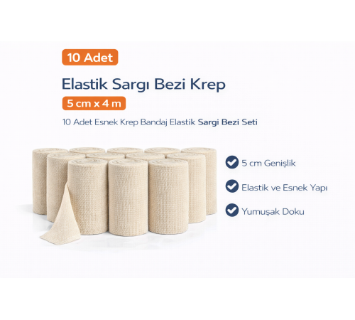 Elastik Sargı Bezi Krep 5 cm x 4 m 10 Adet Esnek Krep Bandaj Elastik Sargı Bezi Seti
