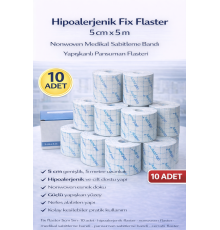 Hipoalerjenik Fix Flaster 5 cm x 5 m 10 Adet Nonwoven Medikal Sabitleme Bandı Yapışkanlı Pansuman Flasteri