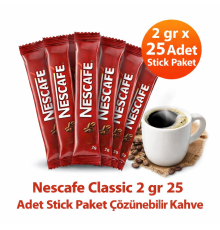 Kahve Classic 2 gr 25 Adet Stick Paket Çözünebilir Kahve