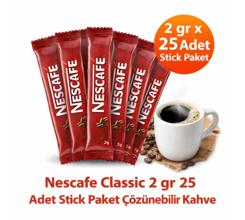 Kahve Classic 2 gr 25 Adet Stick Paket Çözünebilir Kahve