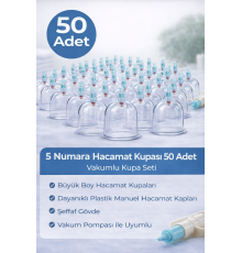 5 Numara Hacamat Kupası 50 Adet Vakumlu Kupa Seti – Manuel Pompa Uyumlu Şeffaf Plastik Büyük Boy Hacamat Kabı