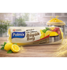 Polmix Limon Kokulu Büzgülü Büyük Boy Çöp Torbası 65x70 cm 10'lu 1 Paket Dayanıklı Sızdırmaz Çöp Poşeti