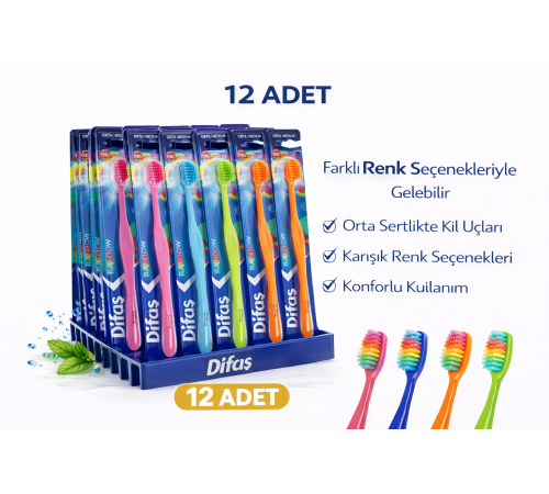 Difas Rainbow Orta Sert Diş Fırçası Medium 12ADET