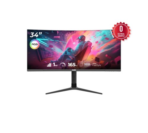 34 CUBE PA-34V165C VA 1MS 165HZ HDMI DP TYPE-C USB 2K WQHD 3440X1440 FREESYNC CURVED YUKSEKLIK AYARI VESA RGB SIYAH GAMI