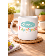 Choose Happiness "MUTLULUĞU SEÇ" Yazılı Porselen Kupa MODEL 156 – Motivasyon Kupası – Renkli Tasarım – Kahve & Çay Kupası – Mutluluk Temalı Hediye