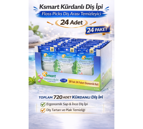 Ksmart Kürdanlı Diş İpi 30 Adet Floss Picks Diş Arası Temizleyici 24 Paket
