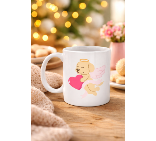 Melek Golden Retriever Köpek Tasarımlı Porselen Kupa MODEL 55 – Kalpli, Sevgiliye Özel, Sevimli Hediye Kupa