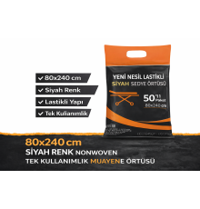 Yeni Nesil Lastikli Siyah Sedye Örtüsü 50’li 1 Paket 80x240 cm Nonwoven Tek Kullanımlık Muayene Örtüsü